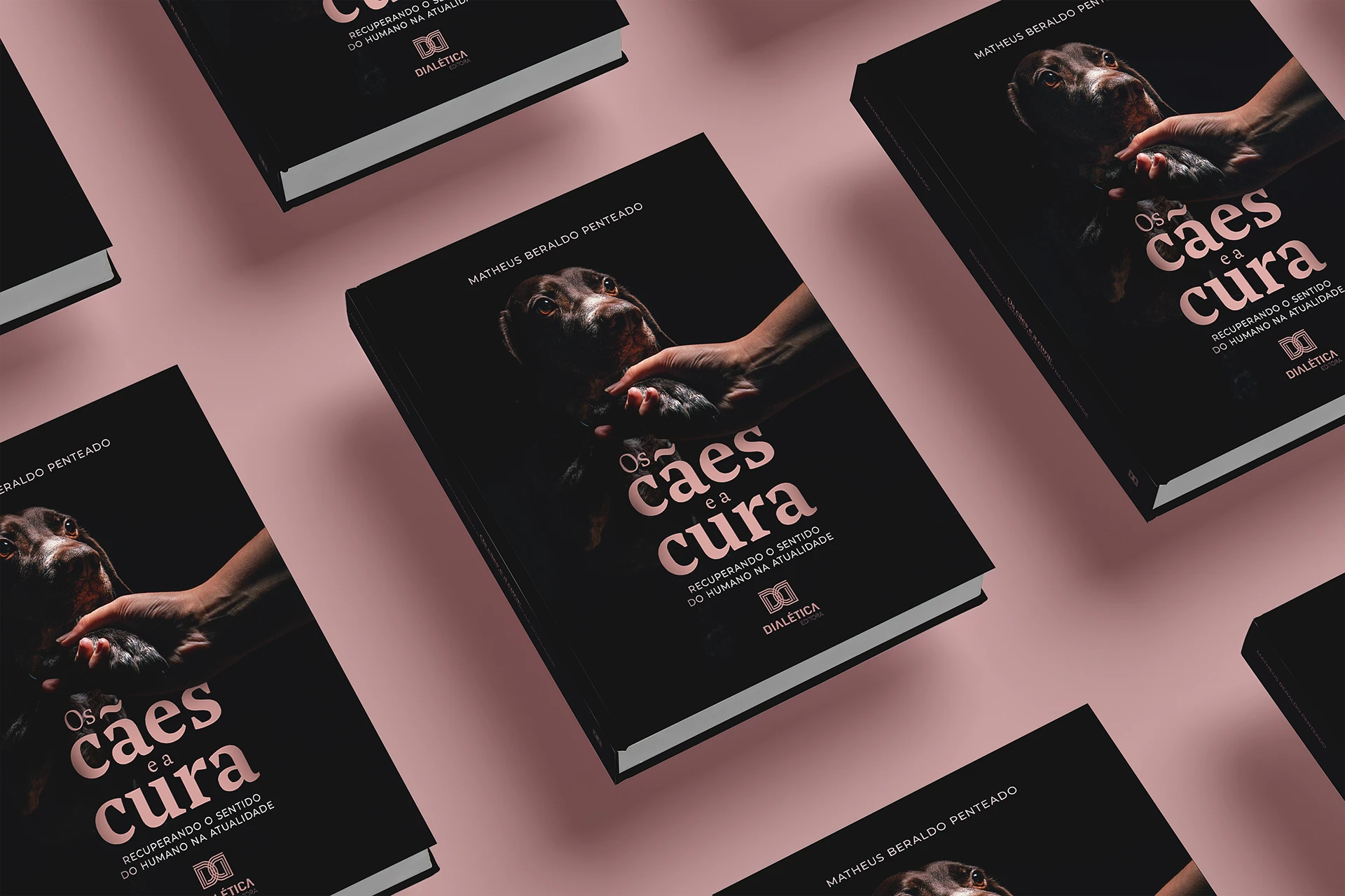 Capa do livro "Os cães e a cura: recuperando o sentido do humano na atualidade" do autor Matheus Beraldo Penteado como referência de design editorial